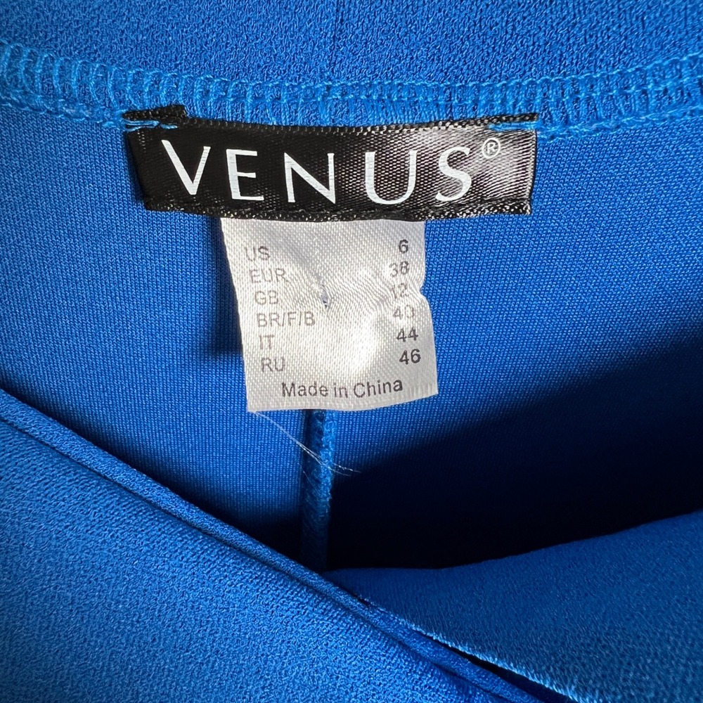 Venus Royal Blue Off Shoulder High Low Belted Dress Silver Buttons Size 6 - Picture 8 of 9